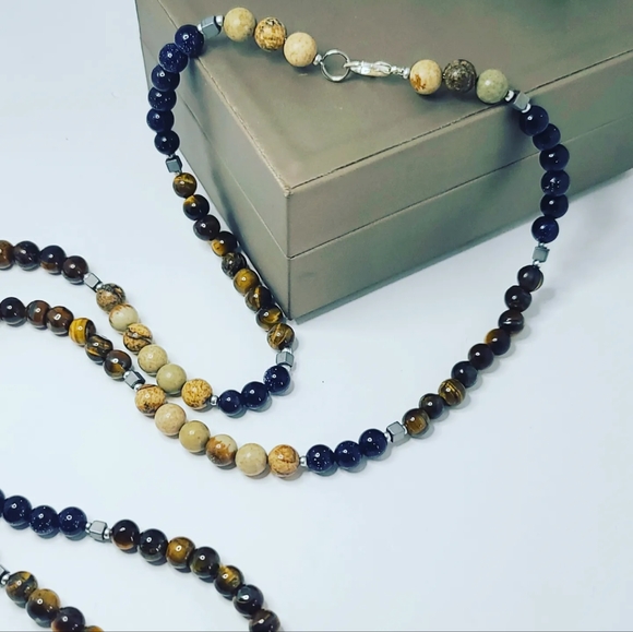 Tiger eye, Jasper, goldstone Mala 108 beads - Picture 2 of 5